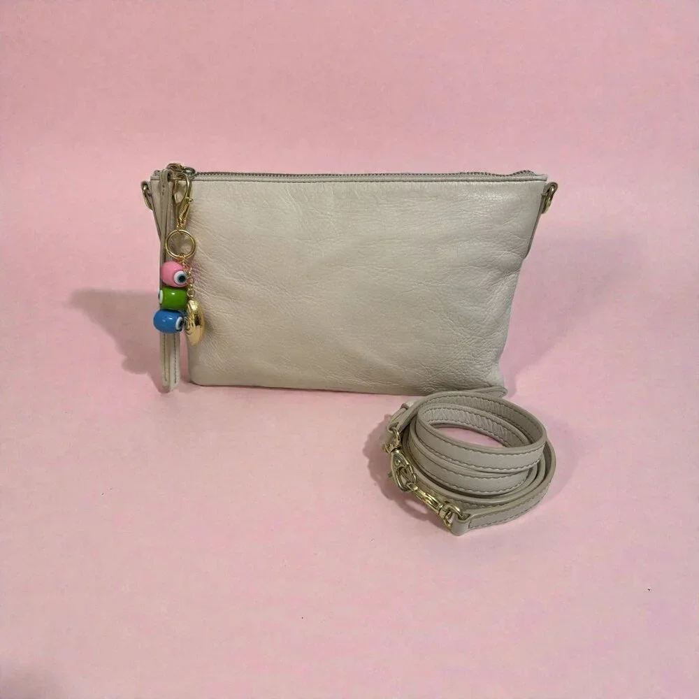 Fossil Crossbody Bag ZB5701 Chalk White Leather Convertible Clutch Bag Charm - Picture 2 of 8